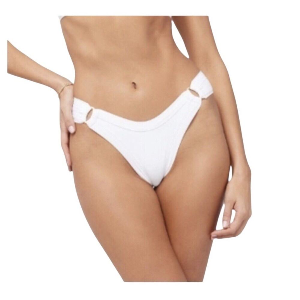 L*Space Anna Bitsy Cut White Ribbed Bikini Bottom Women’s XS NWT